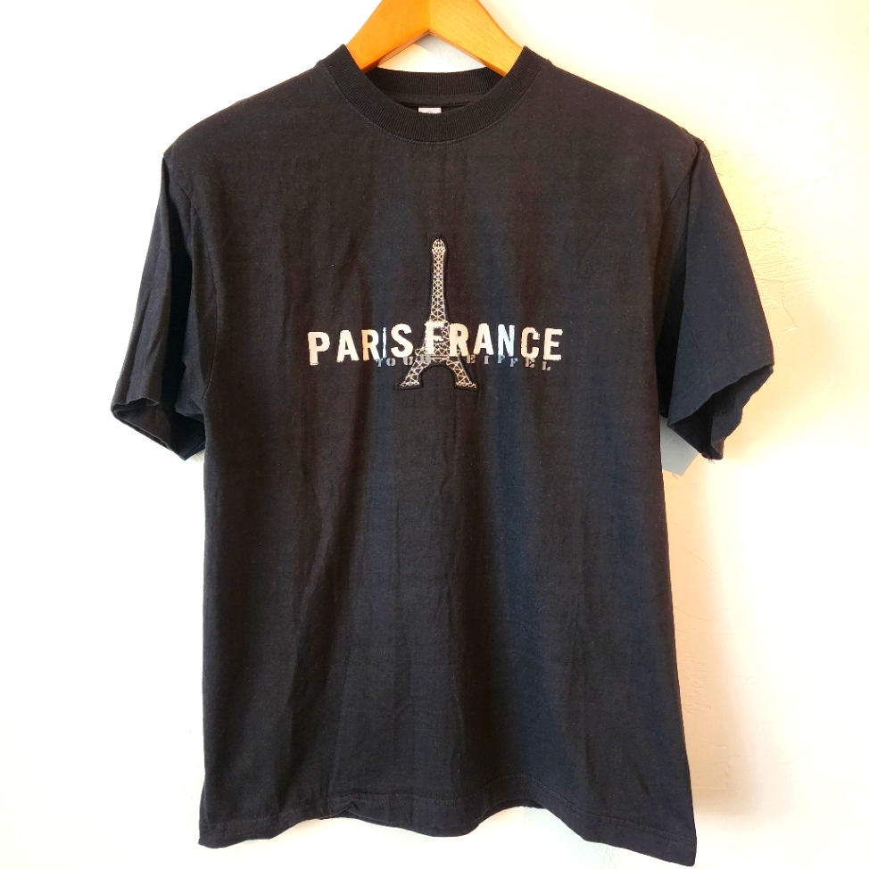 Tshirt Unisex Black Paris Eiffel Tower Size M
